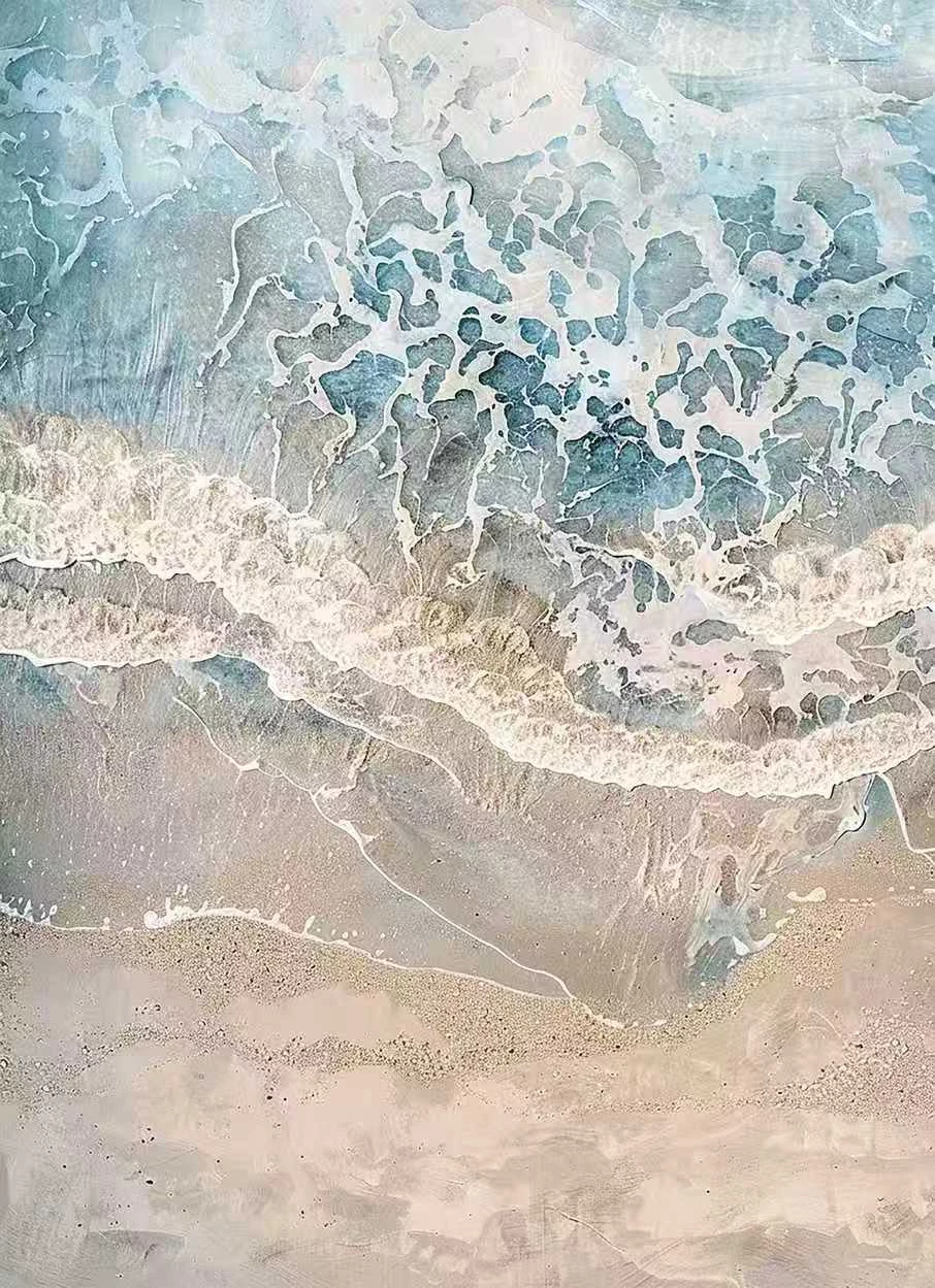 Abstract Beach Painting - Textured Ocean Waves Wall Art